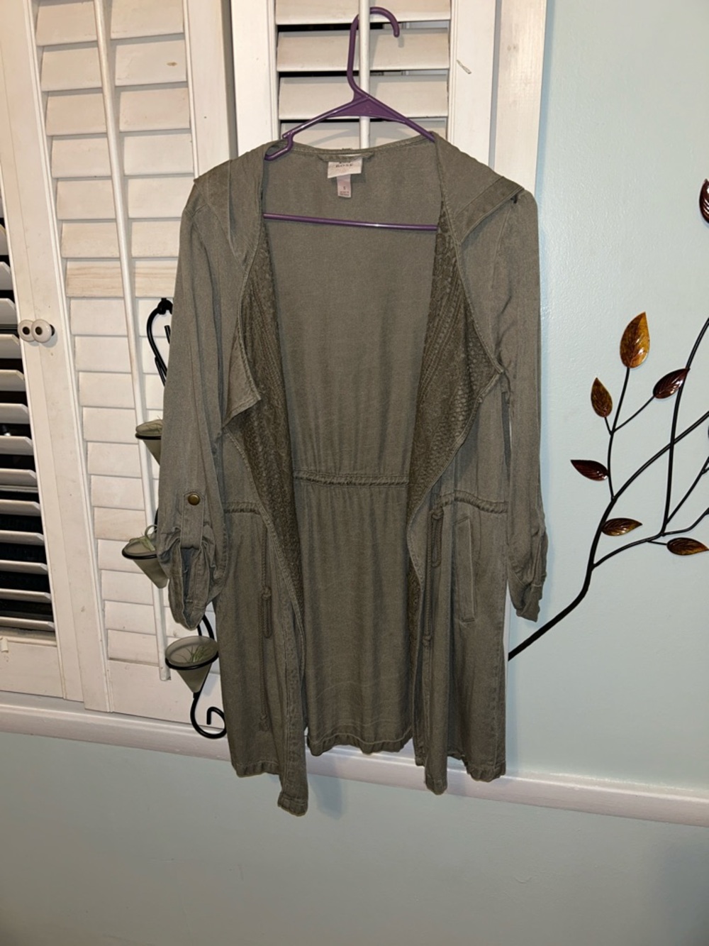 Lightweight Olive Green Hooded Duster Cardigan